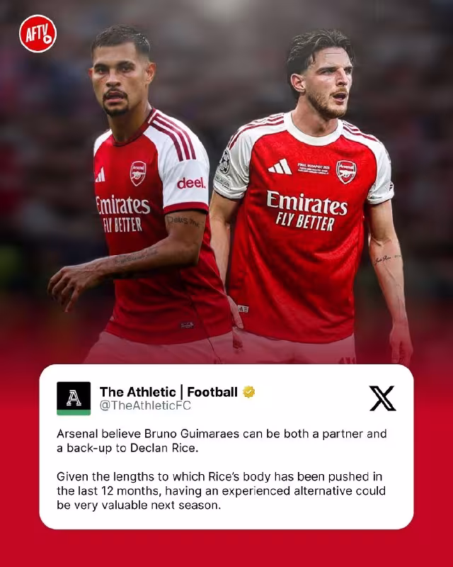 The Athletic: Arsenal Bruno Gimaraes va Deklan Raysni birga o'ynatmoqchi