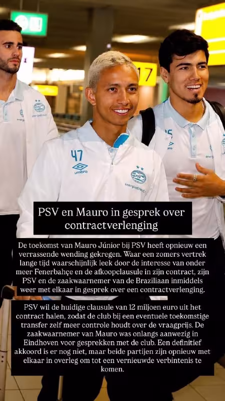 PSV Mauro Junior bilan shartnomani uzaytirish bo'yicha muzokaralarni boshladi
