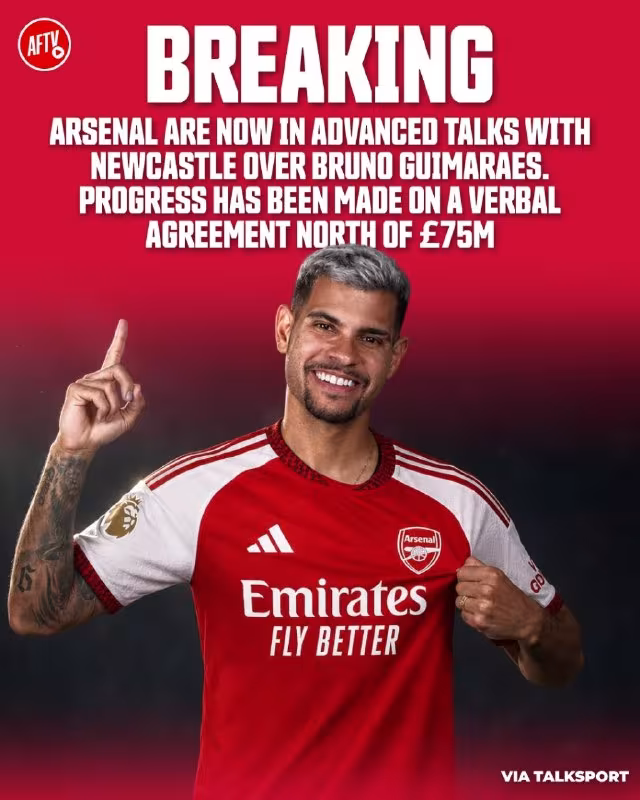 Arsenal Bruno Gimaraes transferi bo'yicha muzokaralarni kuchaytirmoqda