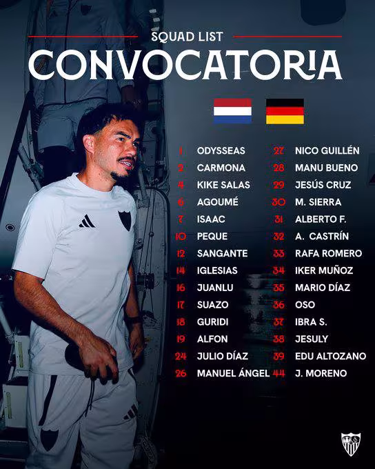 Sevilla Niderlandga yo'l olgan tarkibni e'lon qildi