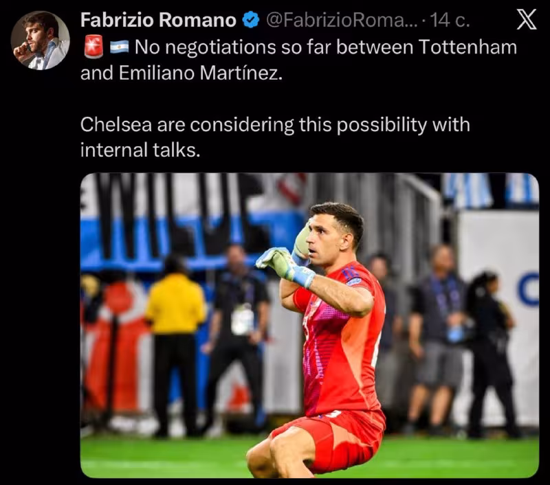 Fabrisio Romano: Emiliano Martines «Chelsi» qiziqishlari doirasida
