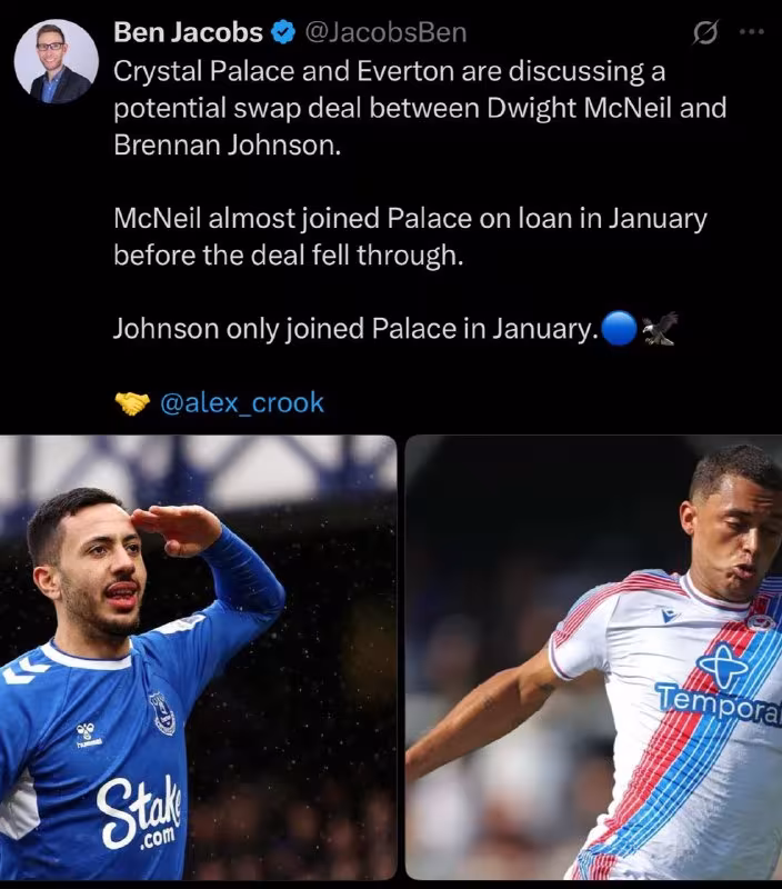 Kristal Pelas va Everton futbolchi ayirboshlashni muhokama qilmoqda