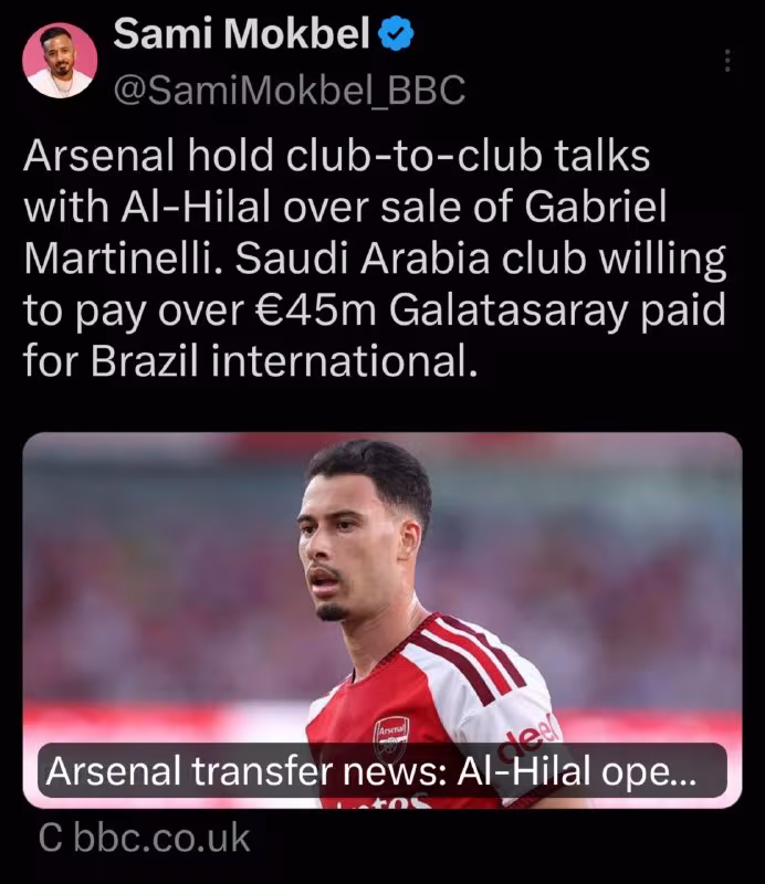 Gabriel Martinelli uchun "Al-Hilol"dan taklif bor