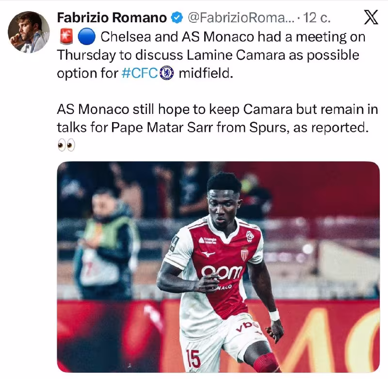 Chelsea va Monako Lamin Kamara transferini muhokama qildi