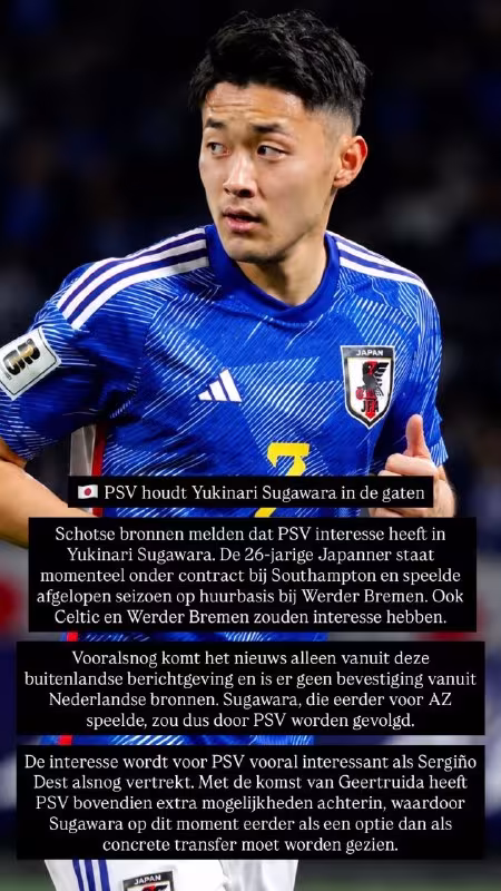 PSV Yukinari Sugavara bilan qiziqmoqda