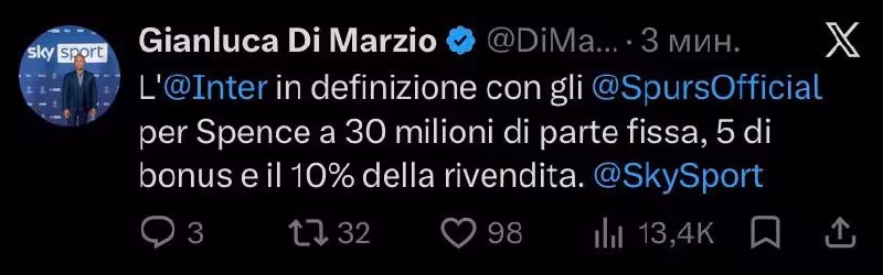 Jianluka Di Martsio: "Inter" Spens uchun qancha to'lashi ma'lum bo'ldi