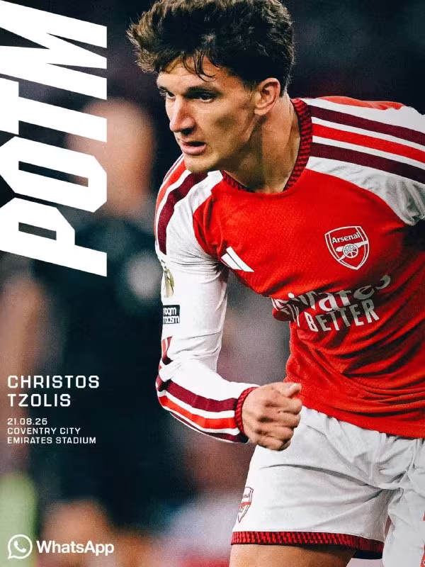 Xristos Tsolis «Arsenal» muxlislari talqiniga ko'ra o'yinning eng yaxshi futbolchisi deb topildi