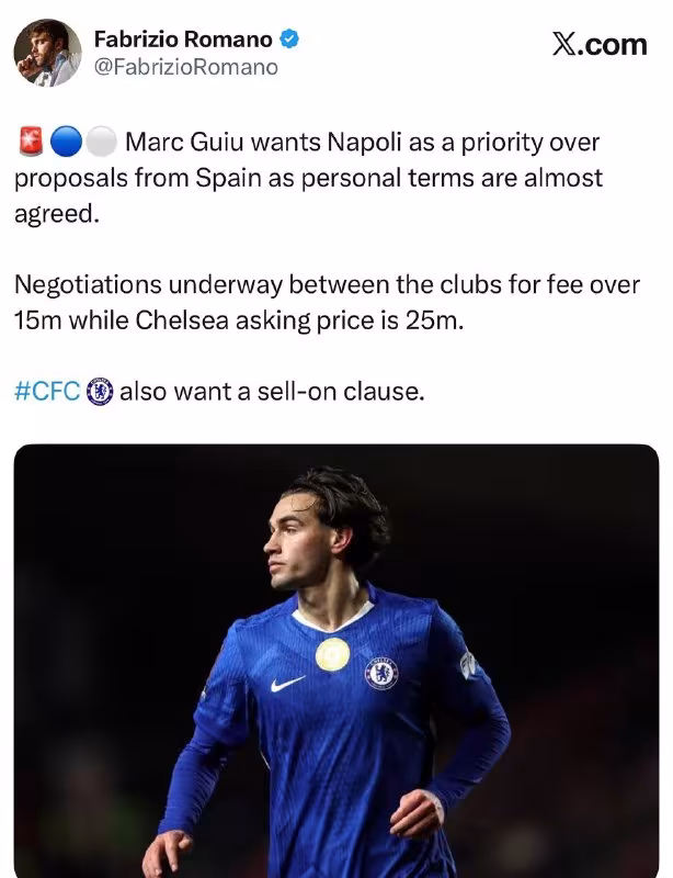 Mark Giu «Napoli»ga o'tishga yaqin
