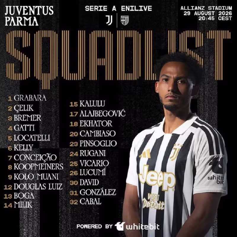 Juventusning Parma bilan o'yin uchun qaydnomasi