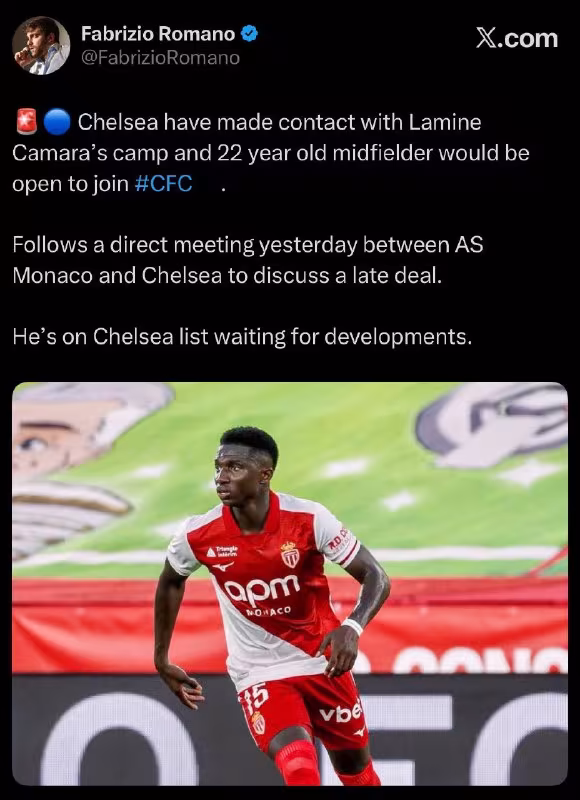 Kamara "Chelsi"ga o'tishga rozi bo'ldi