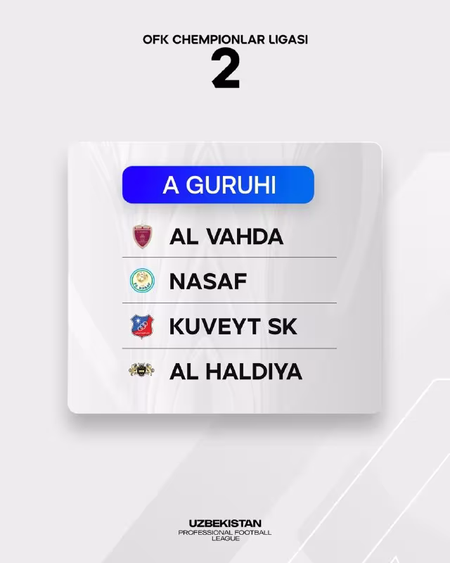 OFK Chempionlar ligasi 2: Nasaf raqiblari aniq bo'ldi