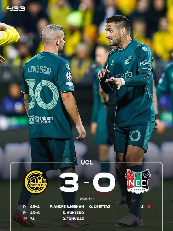Bodo-Glimt 3:0 NEC Nijmegen: Dushan Tadic jamoasi Chempionlar ligasidan mahrum bo'ldi