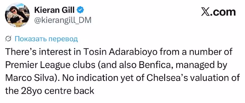 Tosin Adarabioyo uchun "Chelsi" hali narx belgilamadi