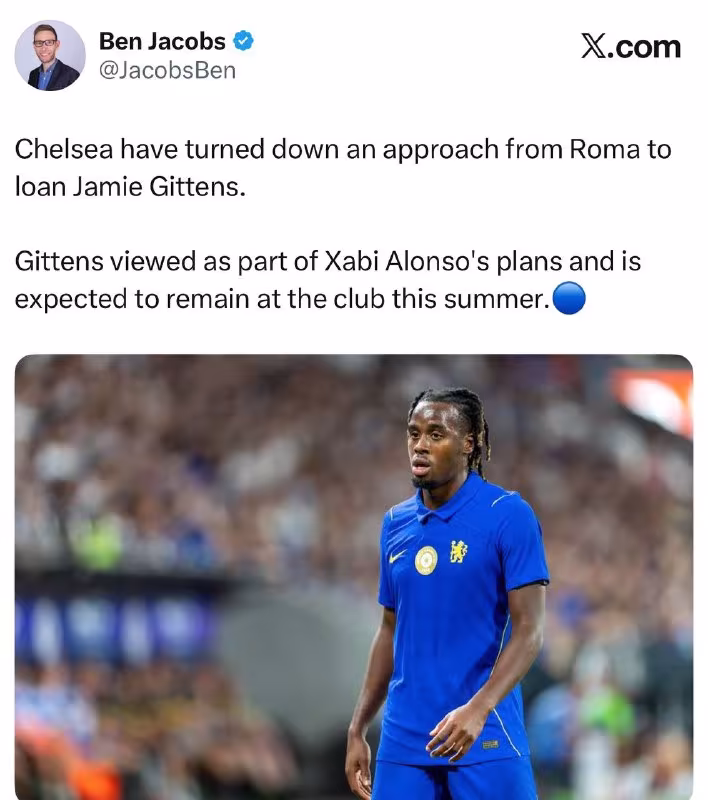 Chelsea Jeymi Gittensni ijaraga berishdan bosh tortdi