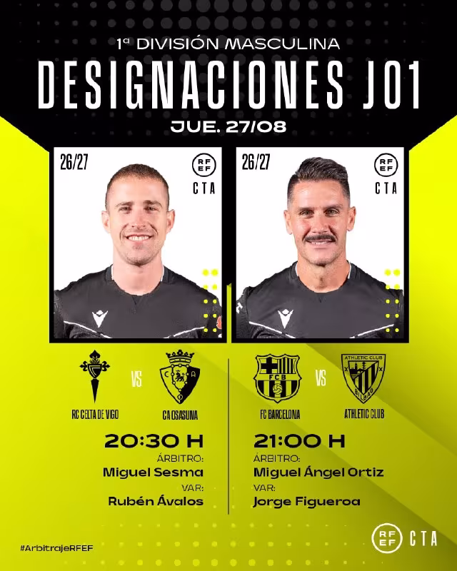 Barcelona - Atletik uchrashuvini Migel Anxel Ortis Arias boshqarib boradi