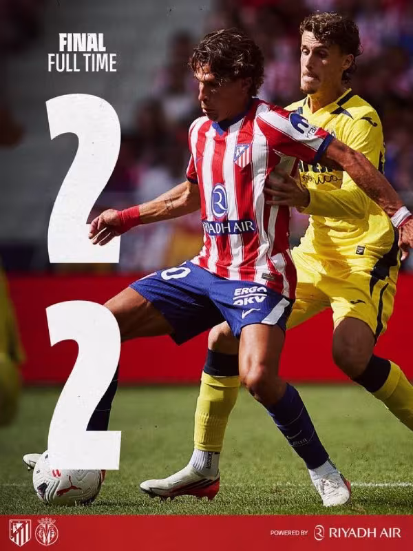 Villarreal 2:2 Atletico: Ochkolar yo'qotildi
