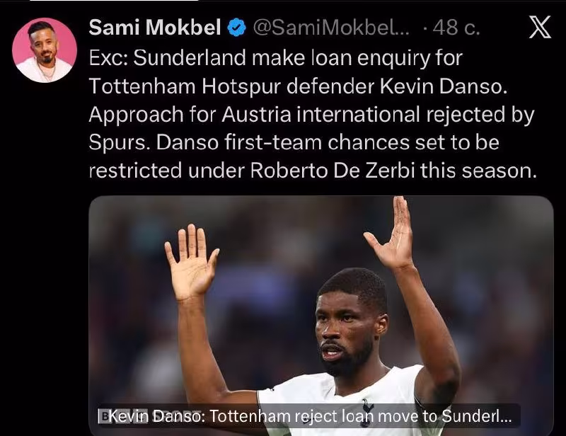Sanderlend Kevin Danso uchun so'rov yubordi