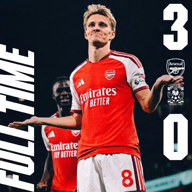 Arsenal 3:0 Coventry City: Premer-ligadagi ishonchli g'alaba