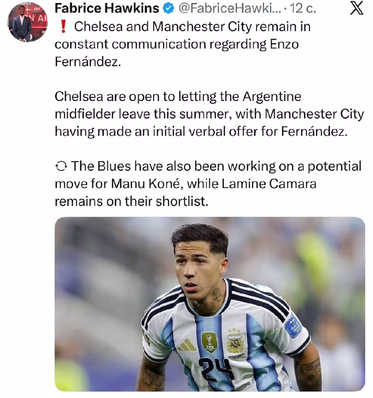 Chelsea va Manchester City Enzo Fernandes transferi bo'yicha muzokaralarni davom ettirmoqda