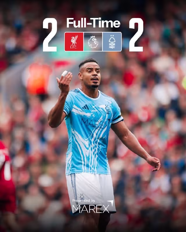Liverpool 2:2 Nottingham Forest: mehmonlar g'alabani ilib ketisholmadi