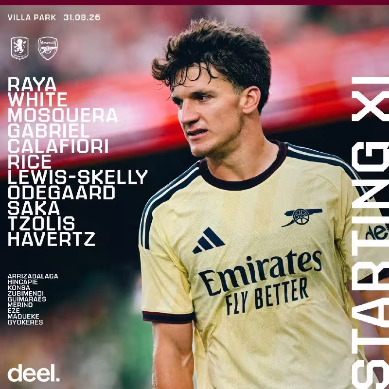 Arsenal tarkibi Aston Villa bilan o'yinga e'lon qilindi