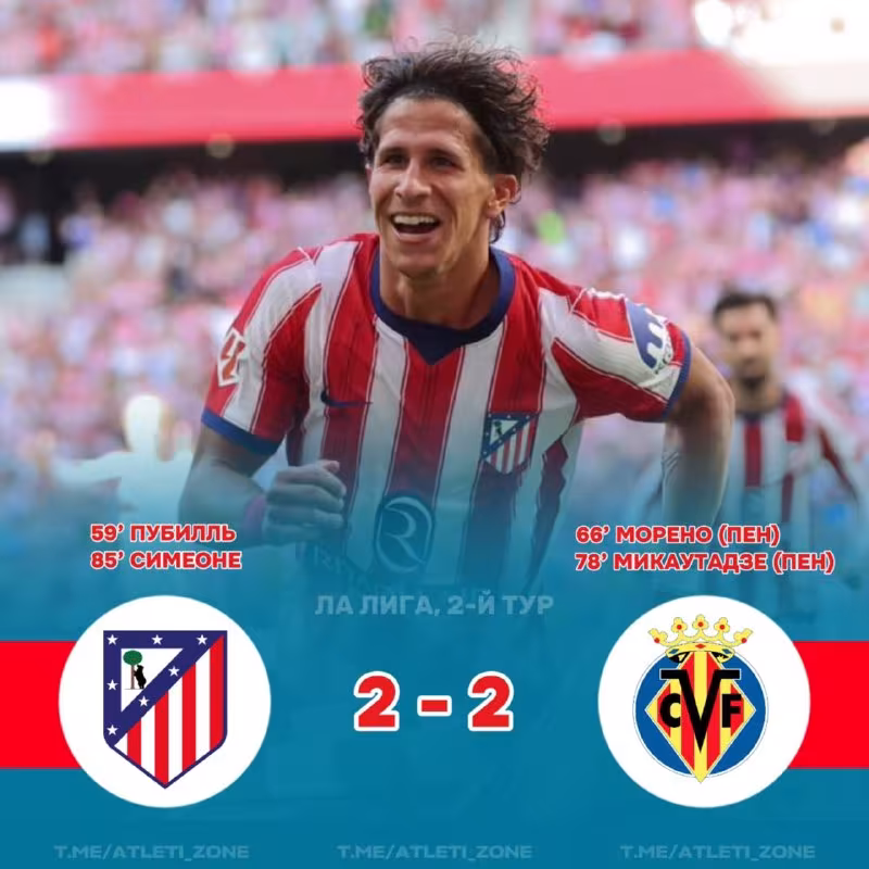 Villarreal 2:2 Atletico Madrid: La Liga 2-tur bahsi durang bilan yakunlandi
