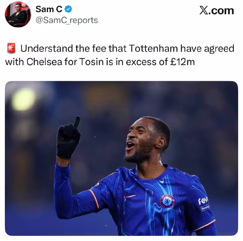 Tottenham Tosin Adarabioyo uchun 12 million funtdan ortiq mablag' to'laydi
