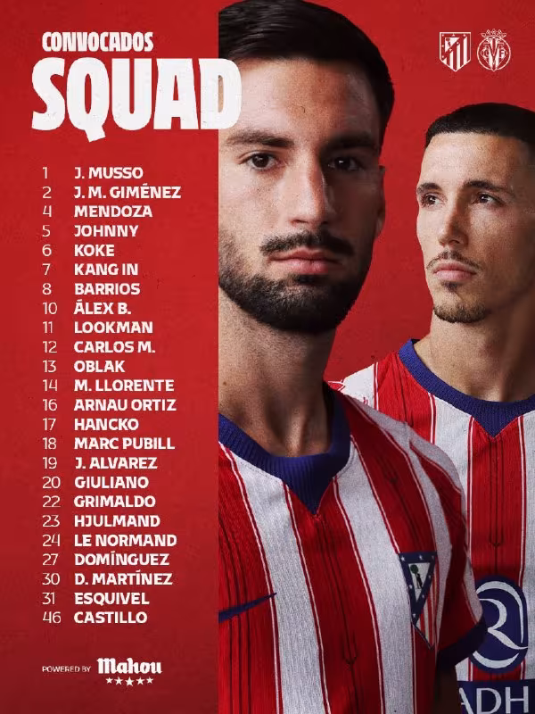 Julian Alvares «Atletiko»ning «Vilyarreal»ga qarshi o'yin qaydnomasiga kiritildi