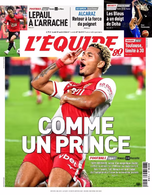 Monaco 2:0 Marseille: Paris Brunner dubli jamoaga g'alaba keltirdi