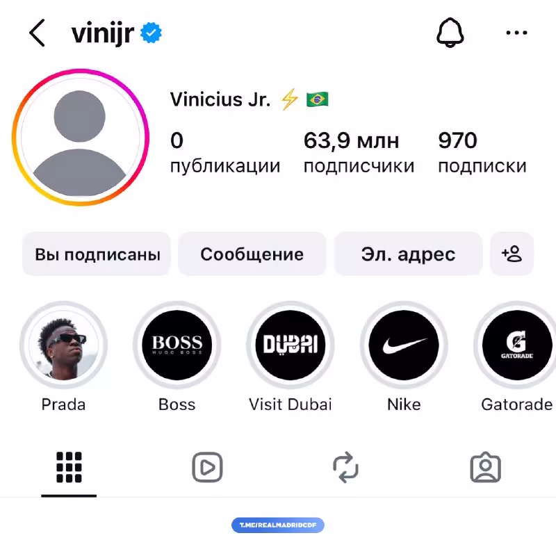 Vinisius Junior Instagram sahifasidagi barcha postlarni o'chirib tashladi