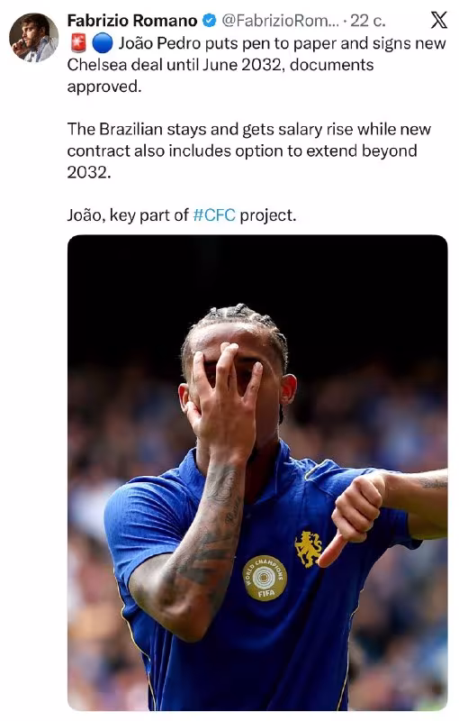 Joao Pedro «Chelsi» bilan shartnomasini uzaytirdi