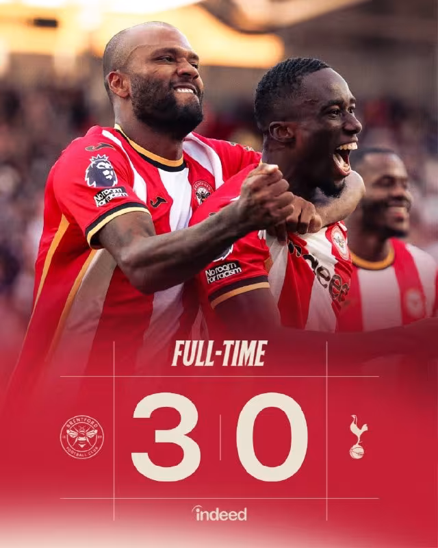 Brentford 3:0 Tottenham: Premer-ligadagi ajoyib g'alaba