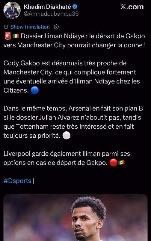 Iliman Ndiaye transferi: «Manchester Siti» va «Arsenal» qiziqishlari