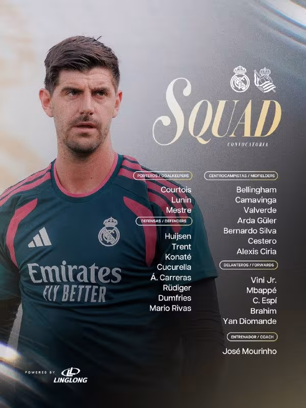 Real Madridning Real Sociedadga qarshi o'yin uchun qaydnomasi