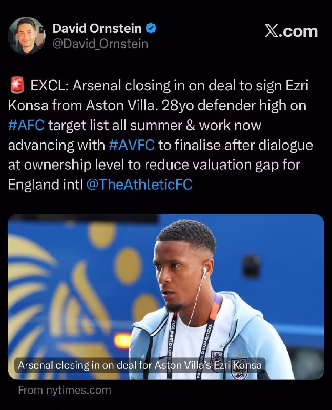 Arsenal Ezri Konsa transferiga yaqin