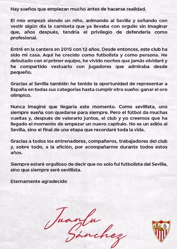 Xuanlu Sanches «Sevilya» bilan xayrlashdi