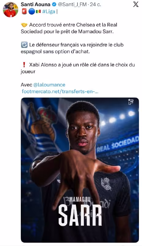 Mamadou Sarr «Real Sosedad»ga ijaraga o'tadi