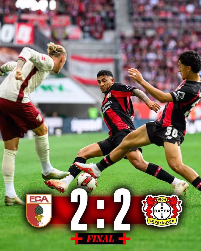 Augsburg 2:2 Bayer: Patrik Shik jamoasini mag'lubiyatdan qutqarib qoldi