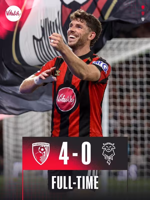 Bornmut 4:0 Linkoln Siti: Liga kubogi 1/8 finaliga yo'llanma olindi