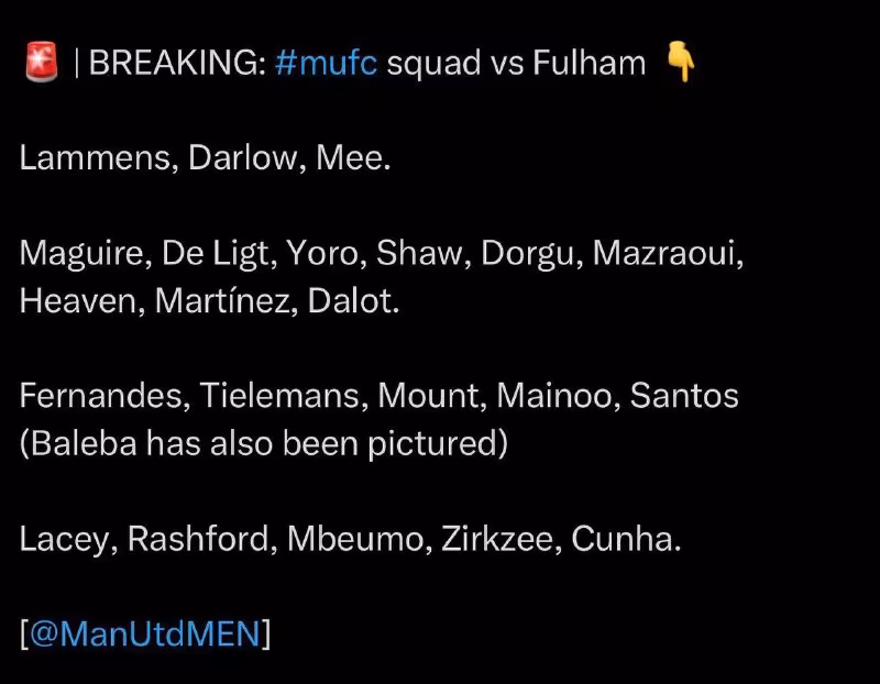 Manchester United Fulhamga qarshi o'yin uchun tarkibni e'lon qildi