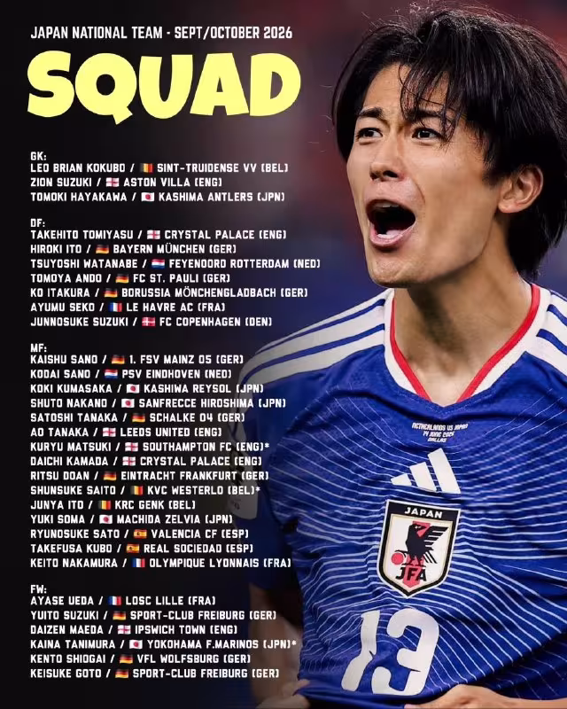 Takehiro Tomiyasu va Daichi Kamada Yaponiya terma jamoasiga chaqirildi