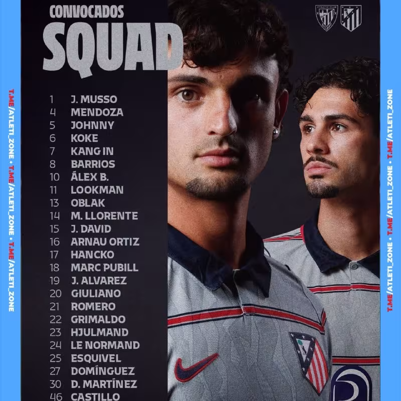 Atletiko Madridning Atletik Bilbaoga qarshi o'yin uchun qaydnomasi