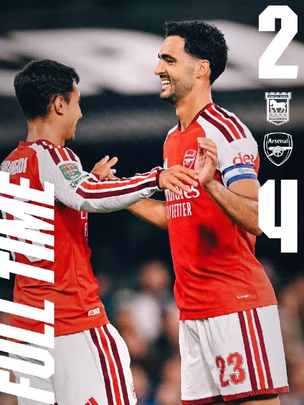 Ipswich Town 2:4 Arsenal: Liga kubogi navbatdagi bosqichiga yo'llanma