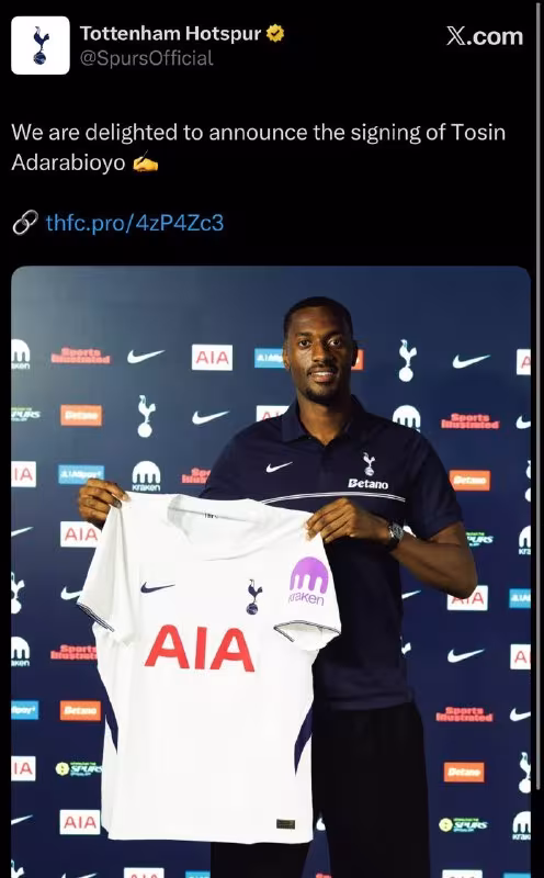 Tosin Adarabiyo «Tottenxem» futbolchisiga aylandi