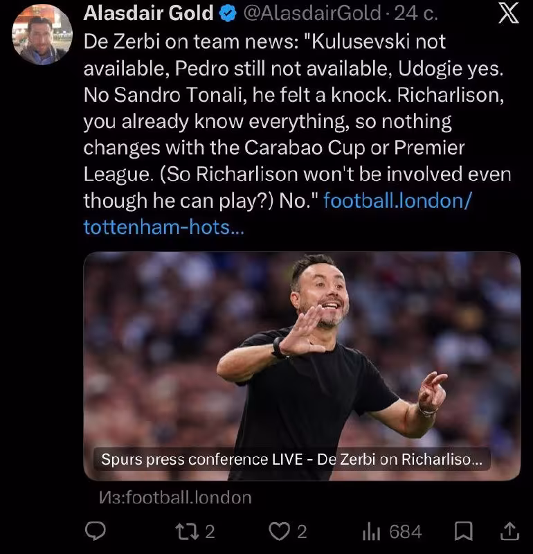 Richarlison va boshqa futbolchilar «Liverpul»ga qarshi o'yinda maydonga tushmaydi