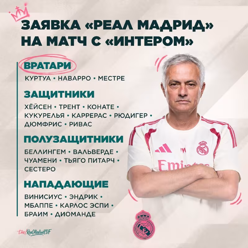 «Real»ning «Inter»ga qarshi o'yin uchun qaydnomasi