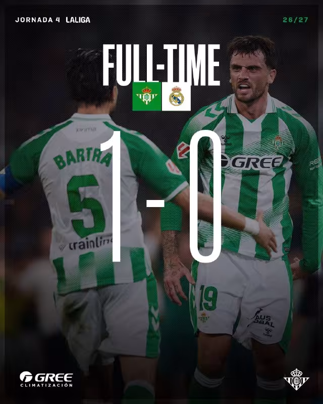 Real Betis 1:0 Real Madrid: Andalusiyaliklar uyda g'alaba qozondi