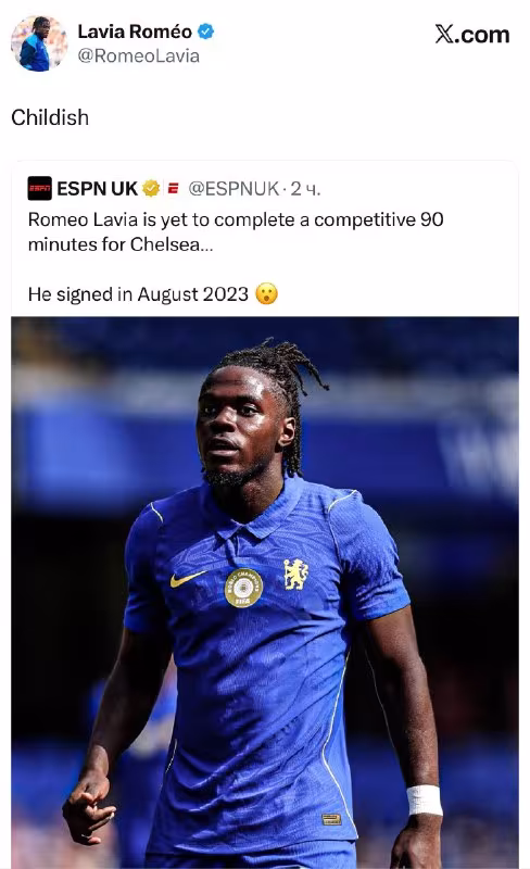 Romeo Lavia ESPN xabariga munosabat bildirdi