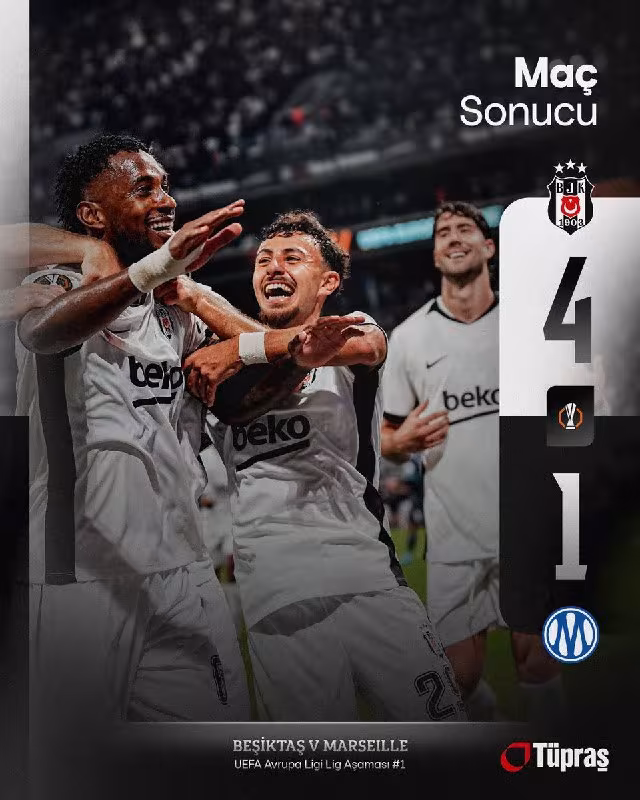Besiktas 4:1 Marsel: Yevropa ligasi muvaffaqiyatli boshlandi