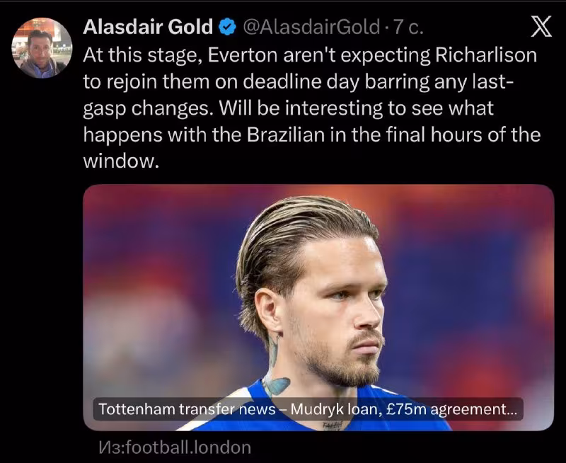 Everton Richarlisonning qaytishini kutmayapti